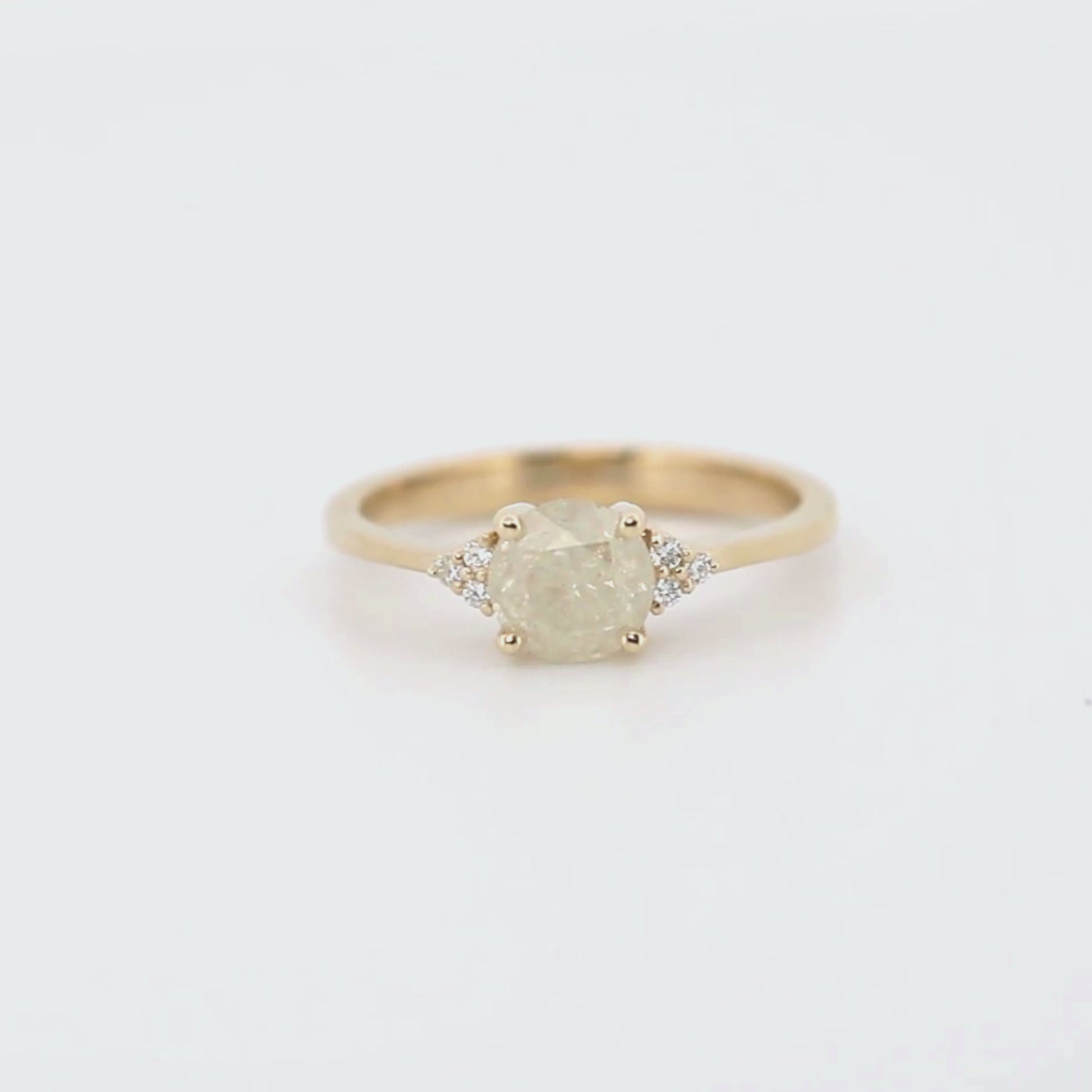 Imogene Ring with a 1.14 Carat Round Misty White Celestial Diamond and White Accent Diamonds in 14k Yellow Gold - Ready to Size and Ship