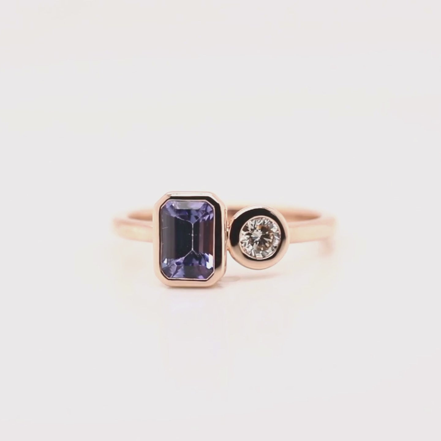 Toi et Moi Ring with an Emerald Cut Tanzanite & White Round Diamond - Made to Order, Choose Your Gold Tone