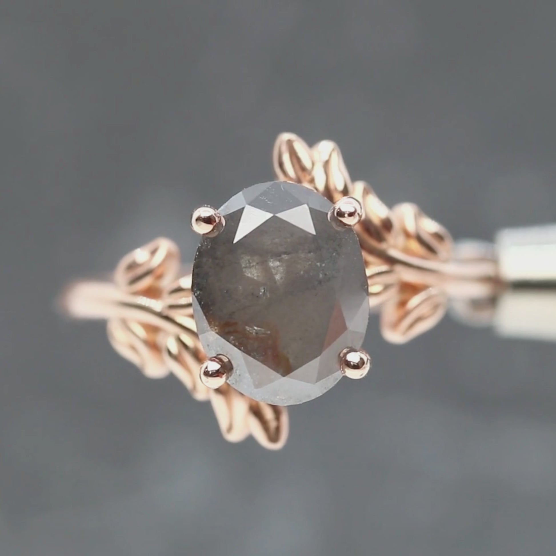Sara Ring with a 3.21 Carat Charcoal Oval Diamond in 14k Rose Gold - Ready To Size and Ship