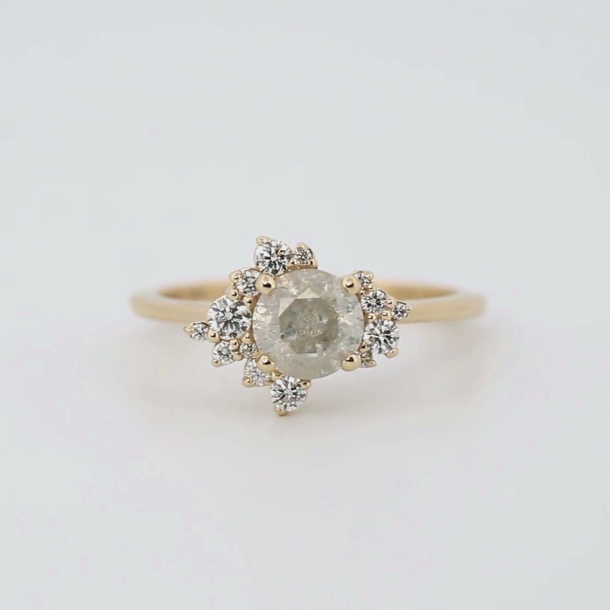 Orion Ring with a 1.04 Carat Round Light Gray Salt and Pepper Diamond and White Accent Diamonds in 14k Yellow Gold - Ready to Size and Ship
