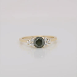 Veragene Ring with a 0.93 Carat Round Black Celestial Diamond and White Accent Diamonds in 14k Yellow Gold - Ready to Size and Ship