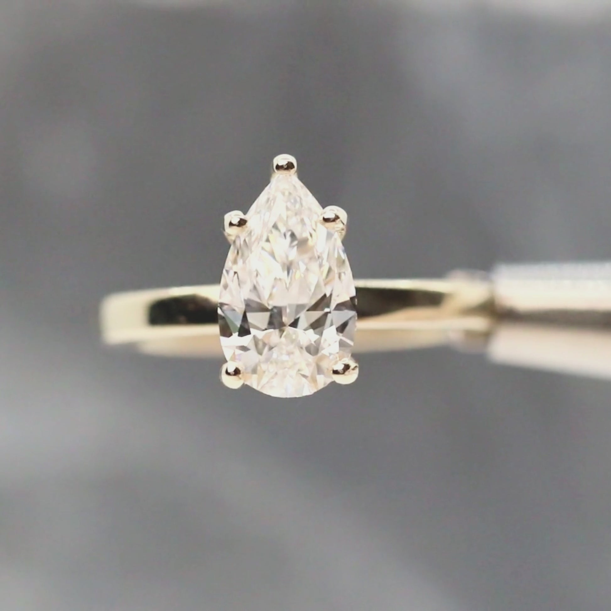 Adele Ring with a 1.98 Carat Lab Grown Pear Diamond and Hidden Diamond Halo in 14k Yellow Gold - Ready to Size and Ship