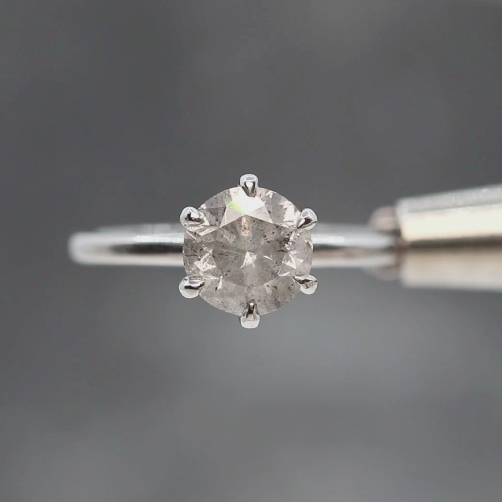 Charlotte Ring with a 1.50 Carat Gray Salt and Pepper Diamond in Platinum - Ready to Size and Ship