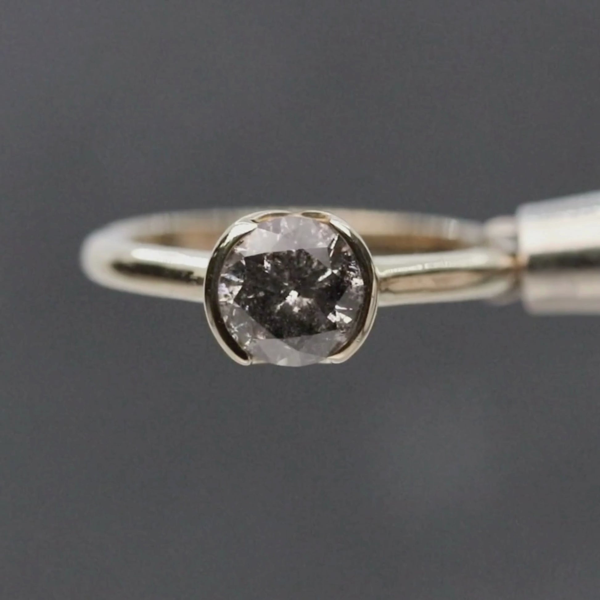 Verbena Ring with a 1.09 Carat Round Dark Salt and Pepper Diamond in 14k Yellow Gold - Ready to Size and Ship