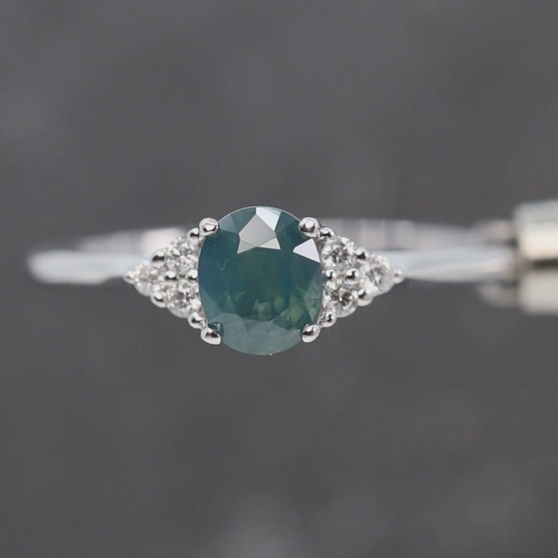 Aster Ring with a 1.18 Carat Light Blue Oval Sapphire and Canadian Accent Diamonds in 14k White Gold - Ready to Size and Ship