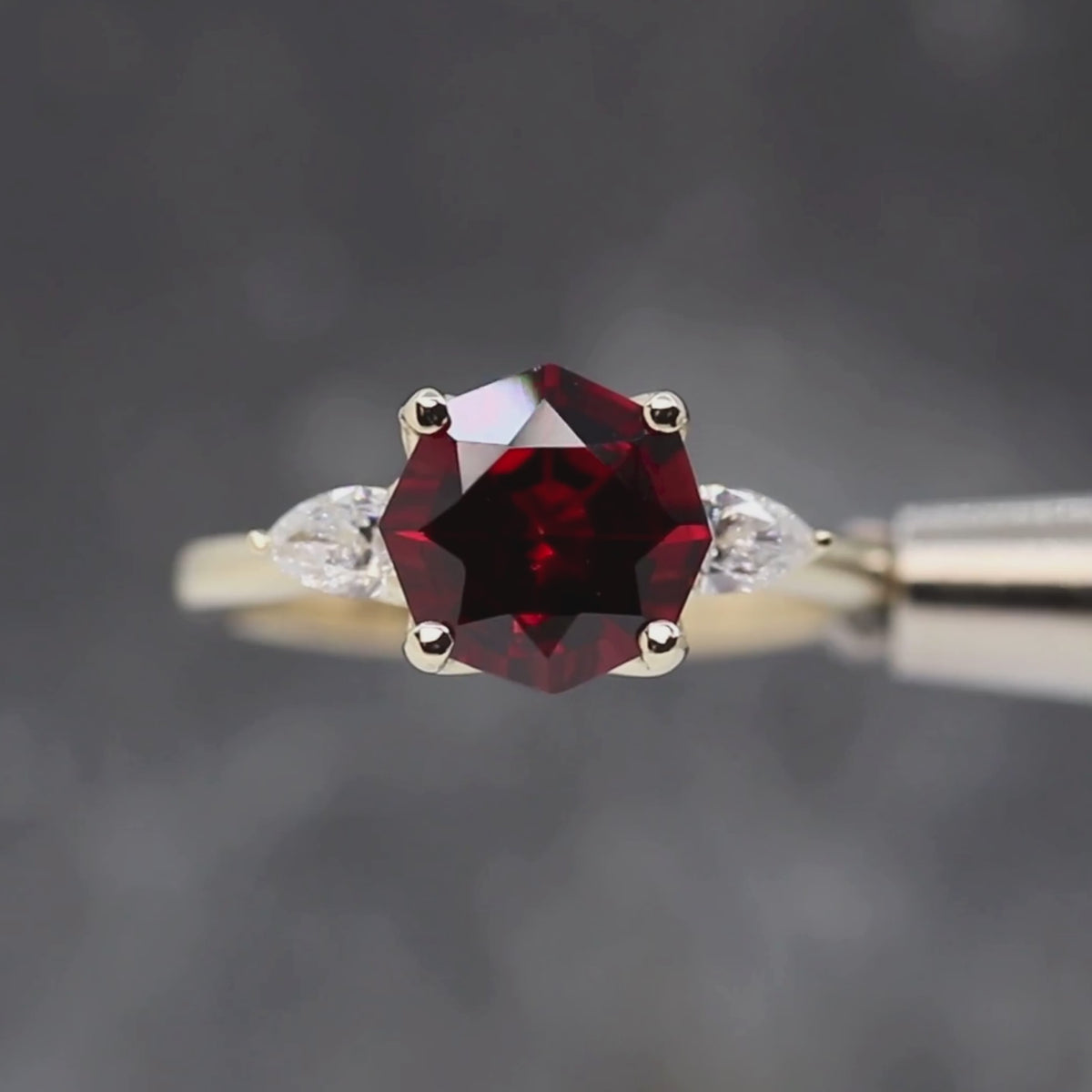 Oleander Ring with a 2.45 Carat Geometric Garnet and White Accent Diamonds in 14k Yellow Gold - Ready to Size and Ship
