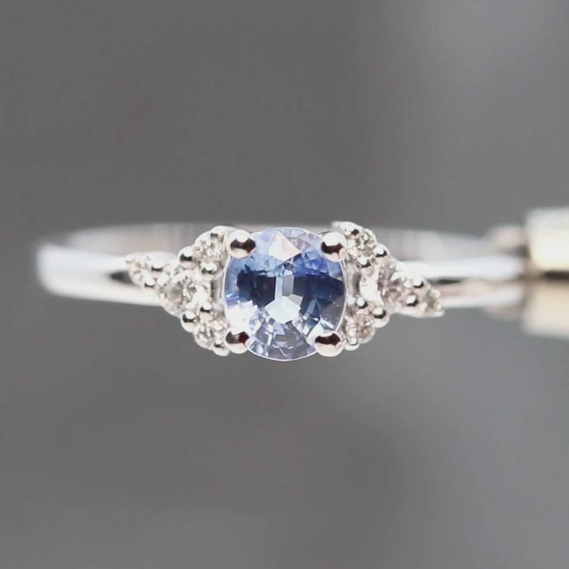 Marley Ring with a 0.60 Carat Blue Oval Montana Sapphire and White Accent Diamonds in 14k White Gold - Ready to Size and Ship