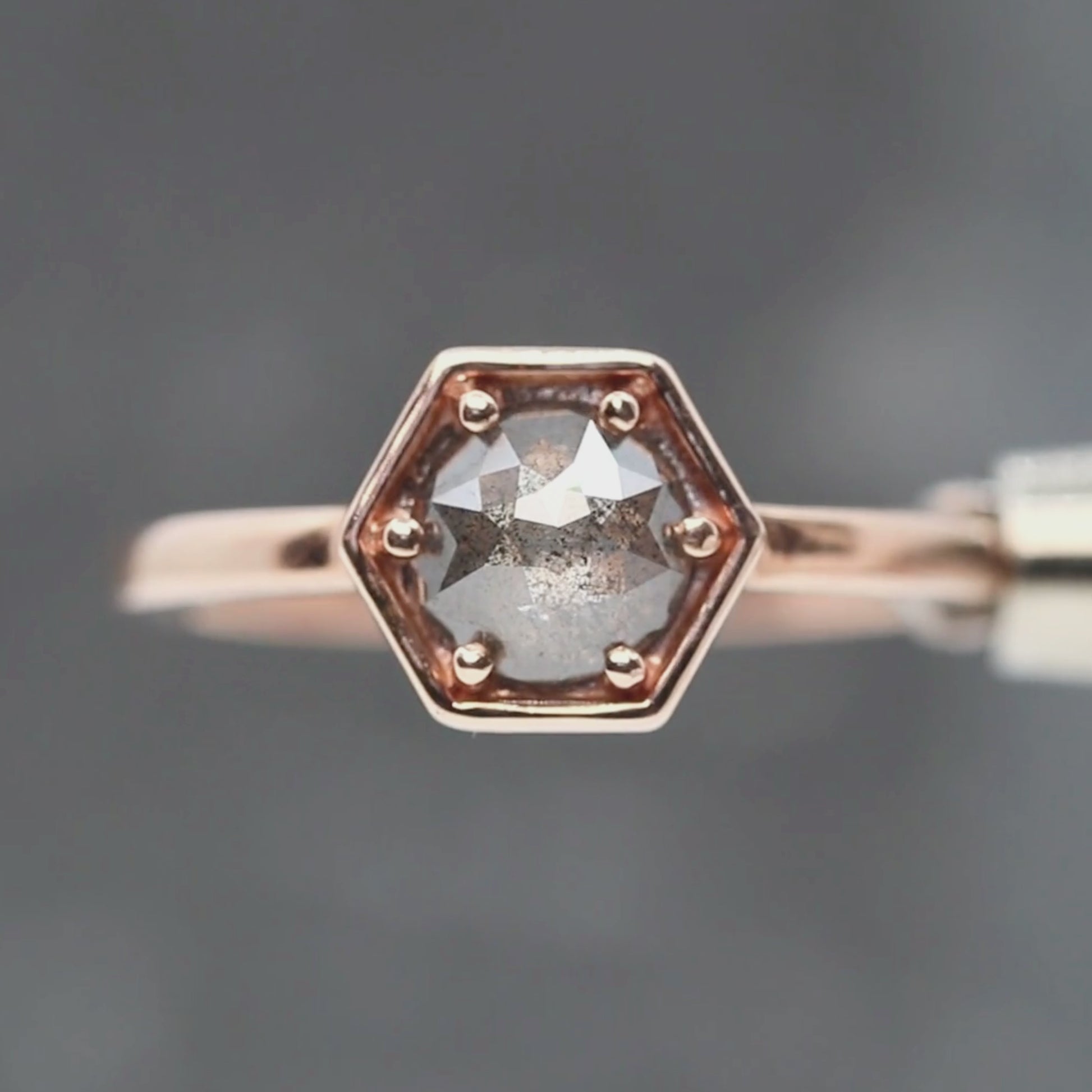 Rhetta Ring with a 0.70 Carat Gray Salt and Pepper Diamond in 10k Rose Gold - Ready to Size and Ship