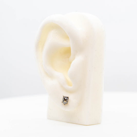 Shield Cut Salt and Pepper Diamond Stud Earrings in 14k Yellow Gold - Ready to Ship