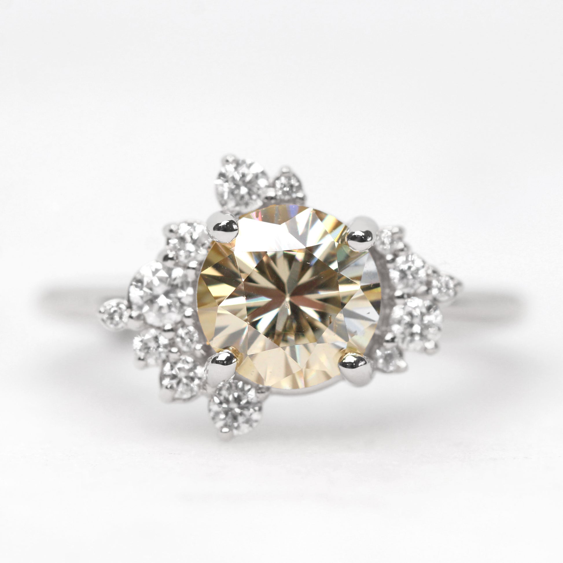 Orion Ring with a Carat Round Golden Champagne Moissanite and