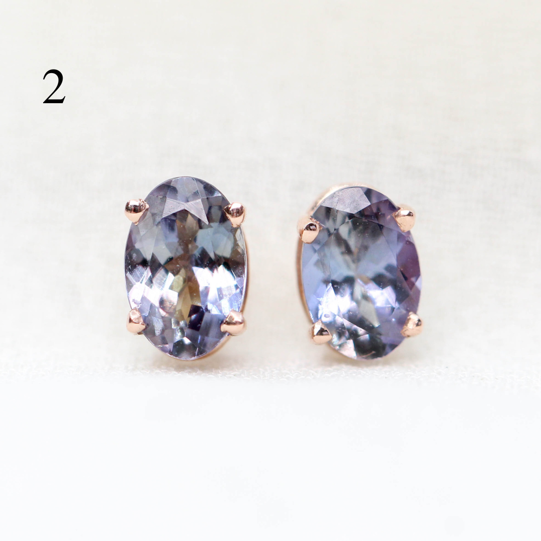 Oval Sapphire Earrings in 14k Rose Gold - Choose Your Pair - Midwinter Co. Alternative Bridal Rings and Modern Fine Jewelry