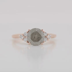 Aster Ring with a 2.15 Carat Round Light Gray Celestial Diamond and White Accent Diamonds in 14k Rose Gold - Ready to Size and Ship