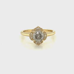 Clementine Ring with a 1.05 Carat Round Light Gray Celestial Diamond and White Accent Diamonds in 14k Yellow Gold - Ready to Size and Ship