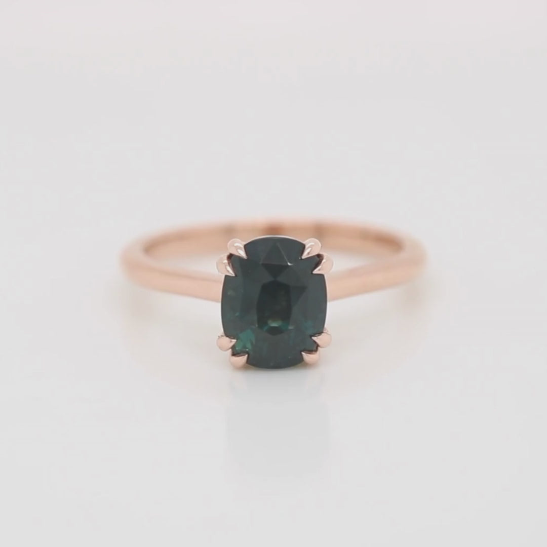 Nesta Ring with a 3.05 Carat Dark Teal Oval Sapphire in 14k Rose Gold - Ready to Size and Ship
