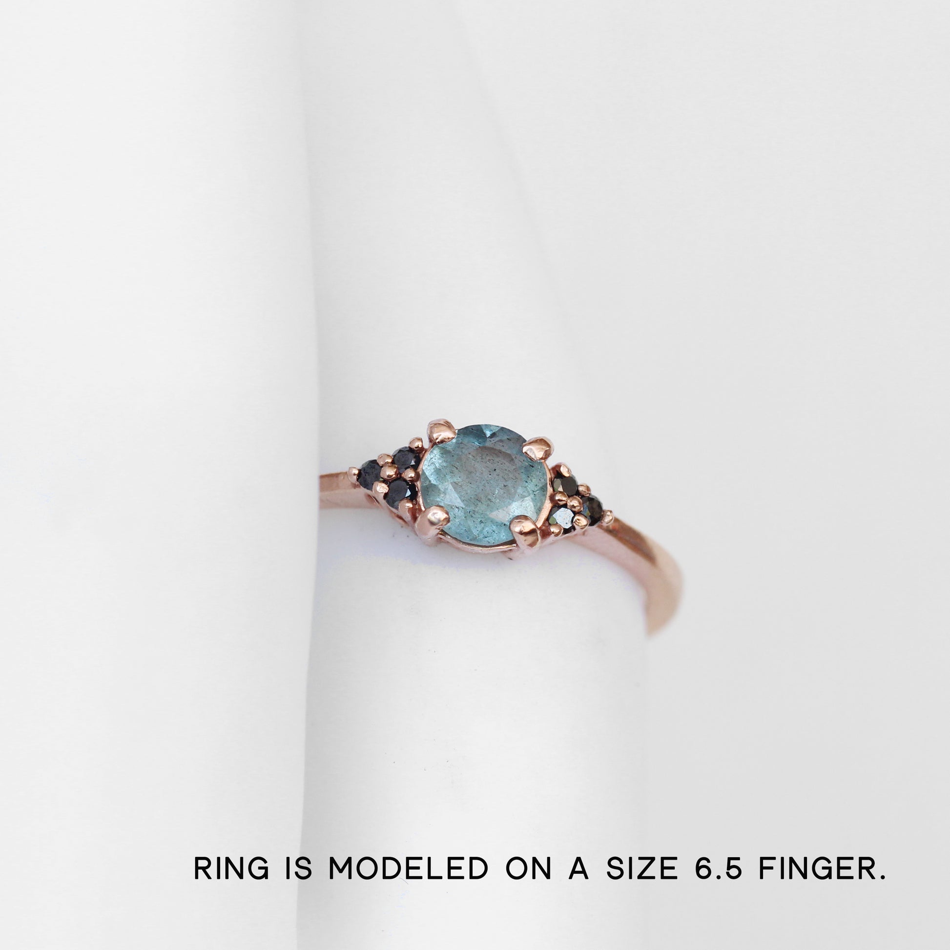 Imogene Ring with a Mossy Aquamarine and Black Diamonds in your choice of gold - Midwinter Co. Alternative Bridal Rings and Modern Fine Jewelry
