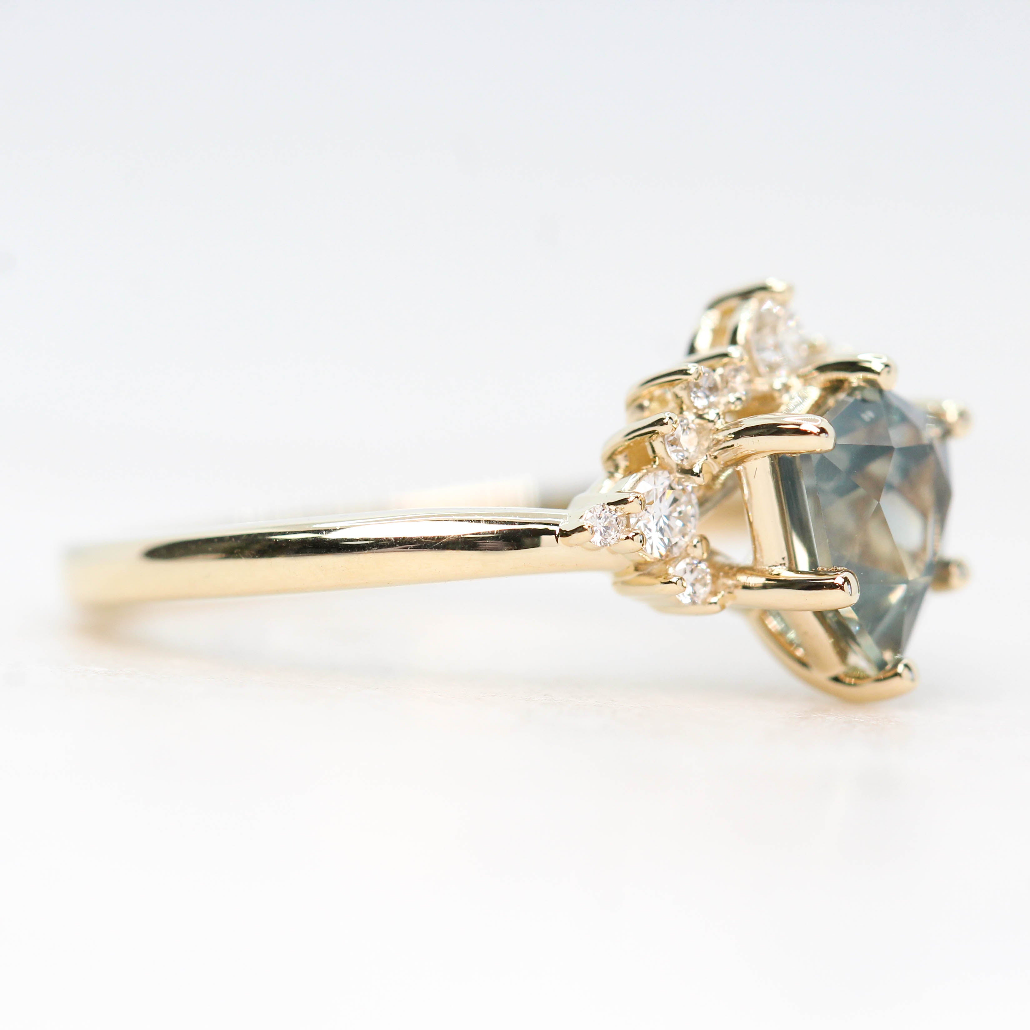 Athena Ring with a 1.33 Carat Blue Shield Sapphire and Accent Diamonds in 14k Yellow Gold - Ready to Size and Ship - Midwinter Co. Alternative Bridal Rings and Modern Fine Jewelry