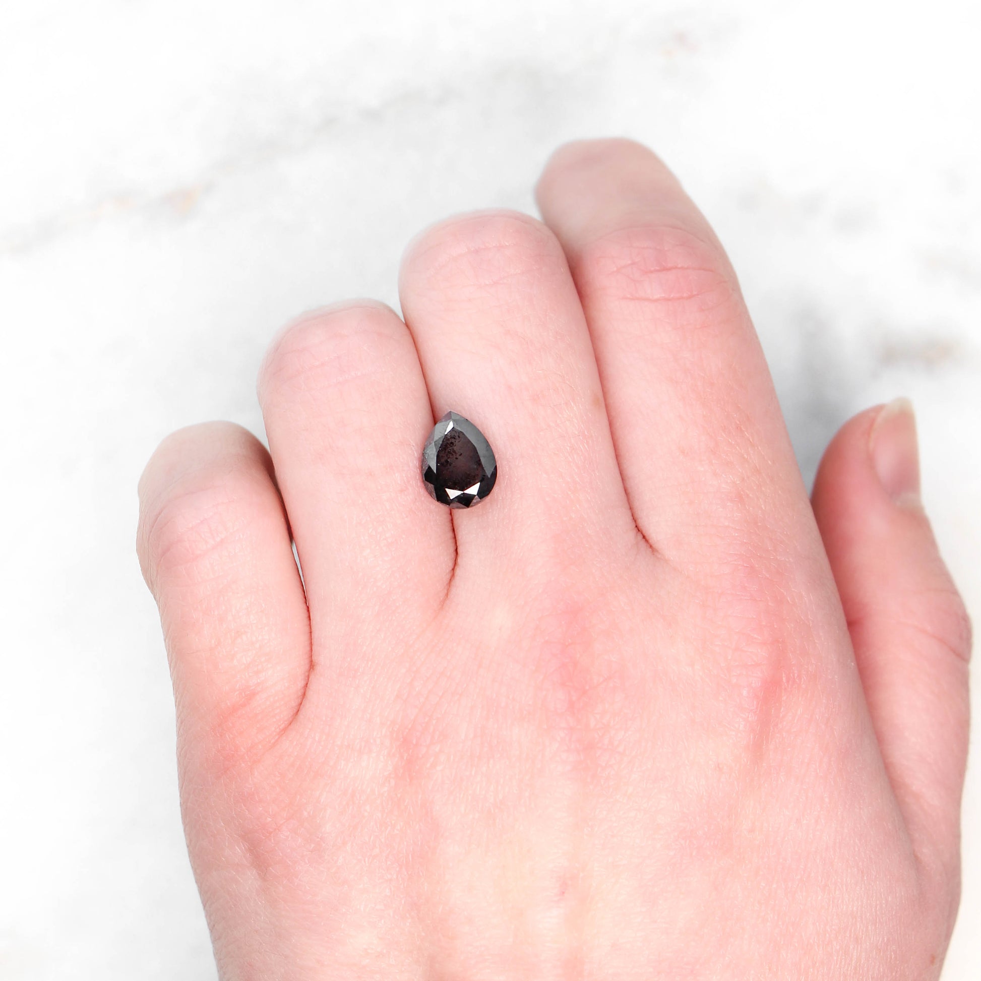 3.53 Carat Rose or Brilliant Cut Black Celestial Pear Diamond for Custom Work - Inventory Code BCP353 - Midwinter Co. Alternative Bridal Rings and Modern Fine Jewelry