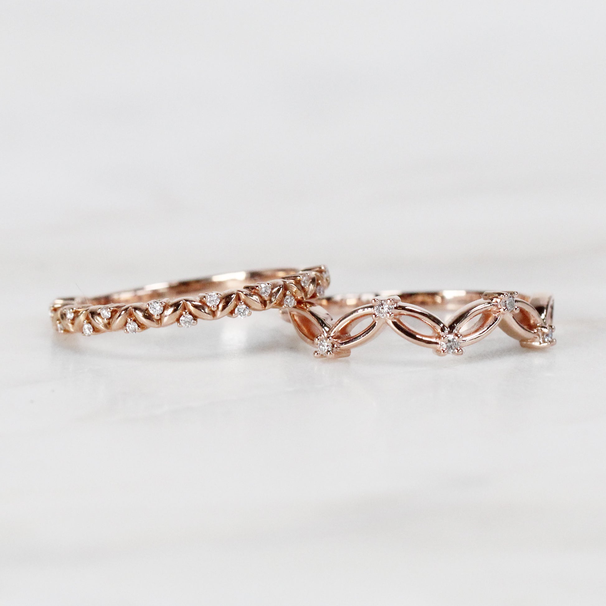 Josie Floral Leaf Diamond Wedding Stacking Band - Midwinter Co. Alternative Bridal Rings and Modern Fine Jewelry