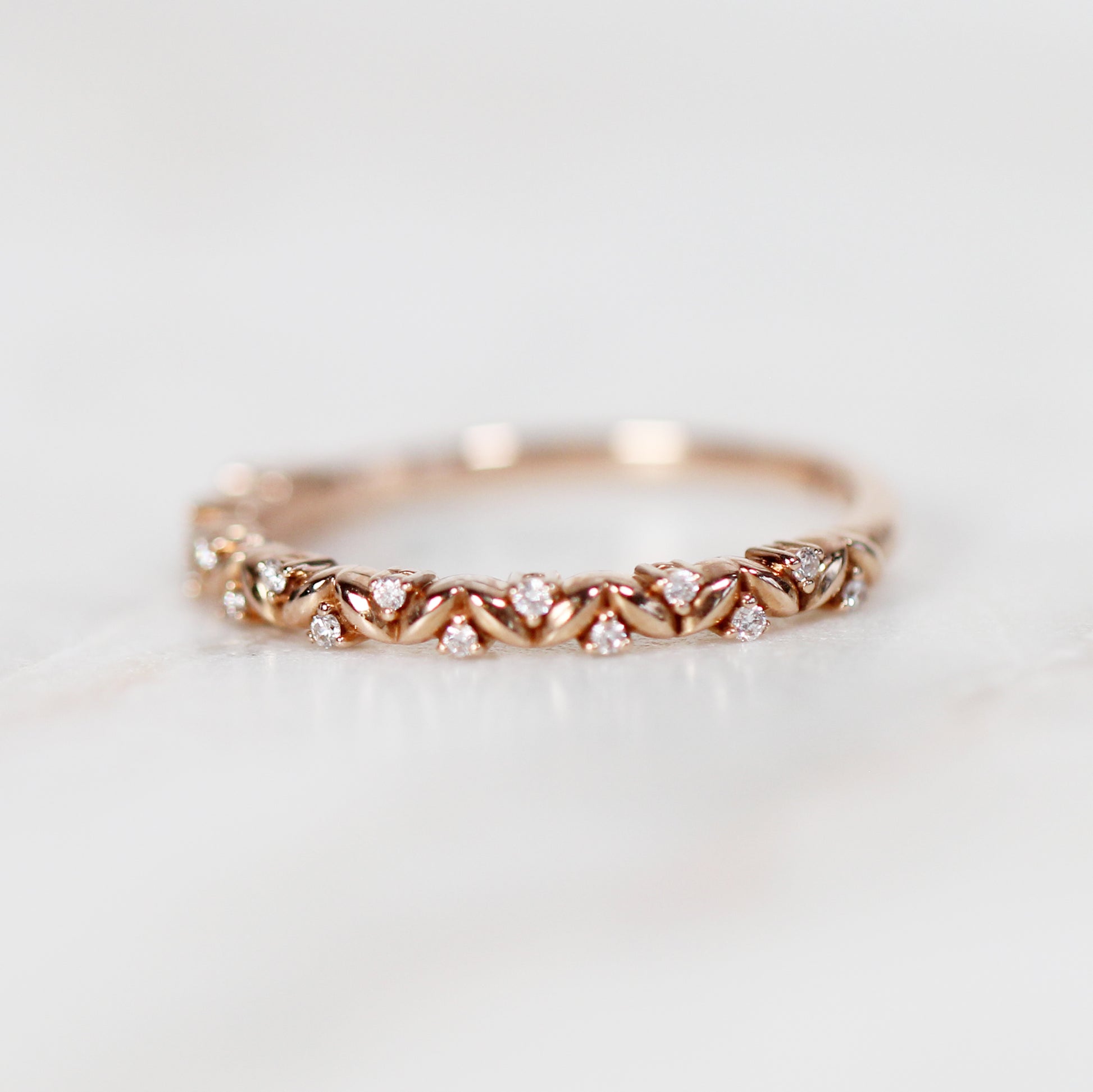 Brynn - Natural Floral Leaf Diamond Wedding or Stacking Ring Band - Midwinter Co. Alternative Bridal Rings and Modern Fine Jewelry