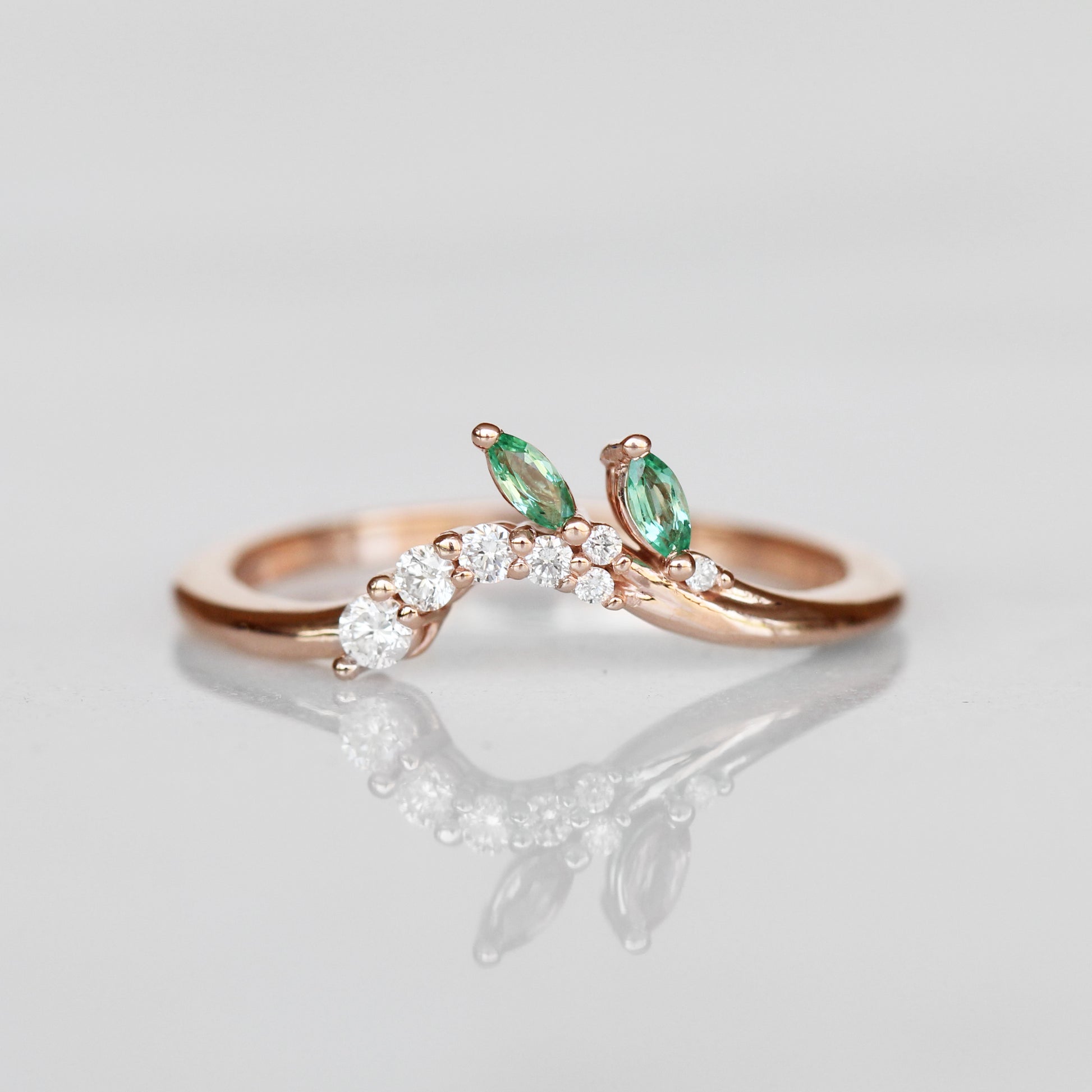 Clarissa - Floral contour wedding stacking diamond and emerald band - Midwinter Co. Alternative Bridal Rings and Modern Fine Jewelry