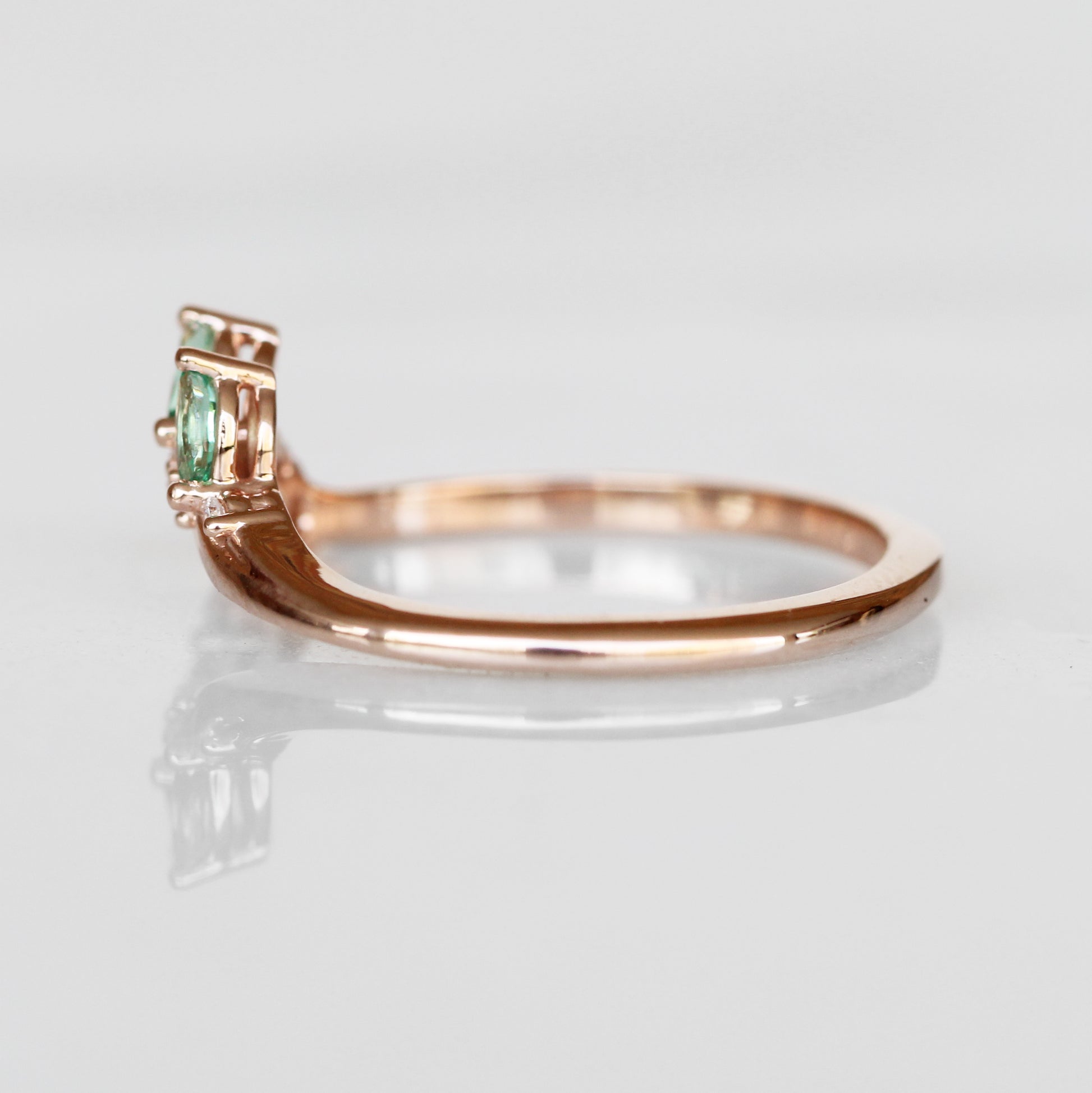 Clarissa - Floral contour wedding stacking diamond and emerald band - Midwinter Co. Alternative Bridal Rings and Modern Fine Jewelry