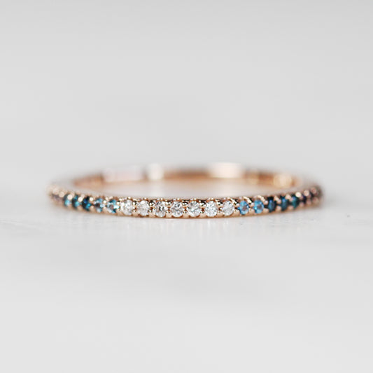 Constance - Pave set, minimal White and Blue diamond ombre fade wedding stacking band - Midwinter Co. Alternative Bridal Rings and Modern Fine Jewelry