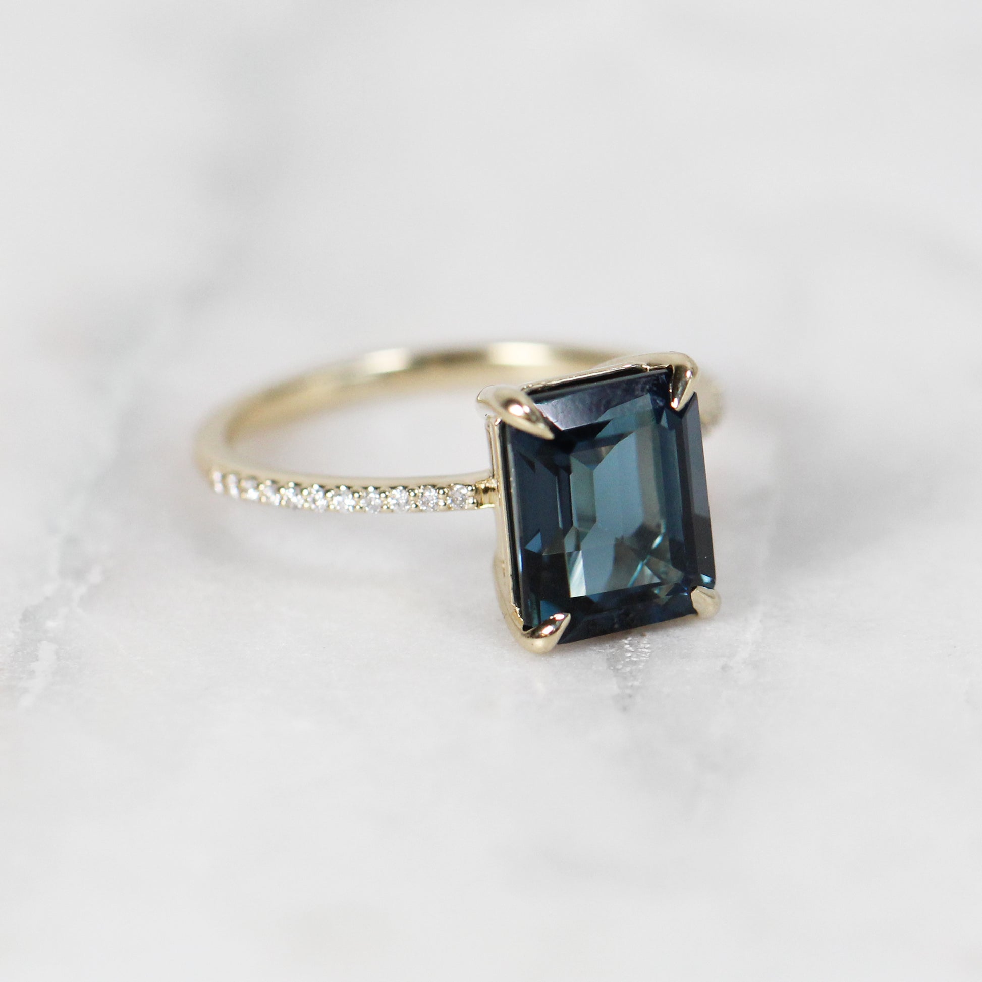 Mia Ring with 3.75ct London Blue Topaz Emerald Cut - Custom Made to Order - Midwinter Co. Alternative Bridal Rings and Modern Fine Jewelry