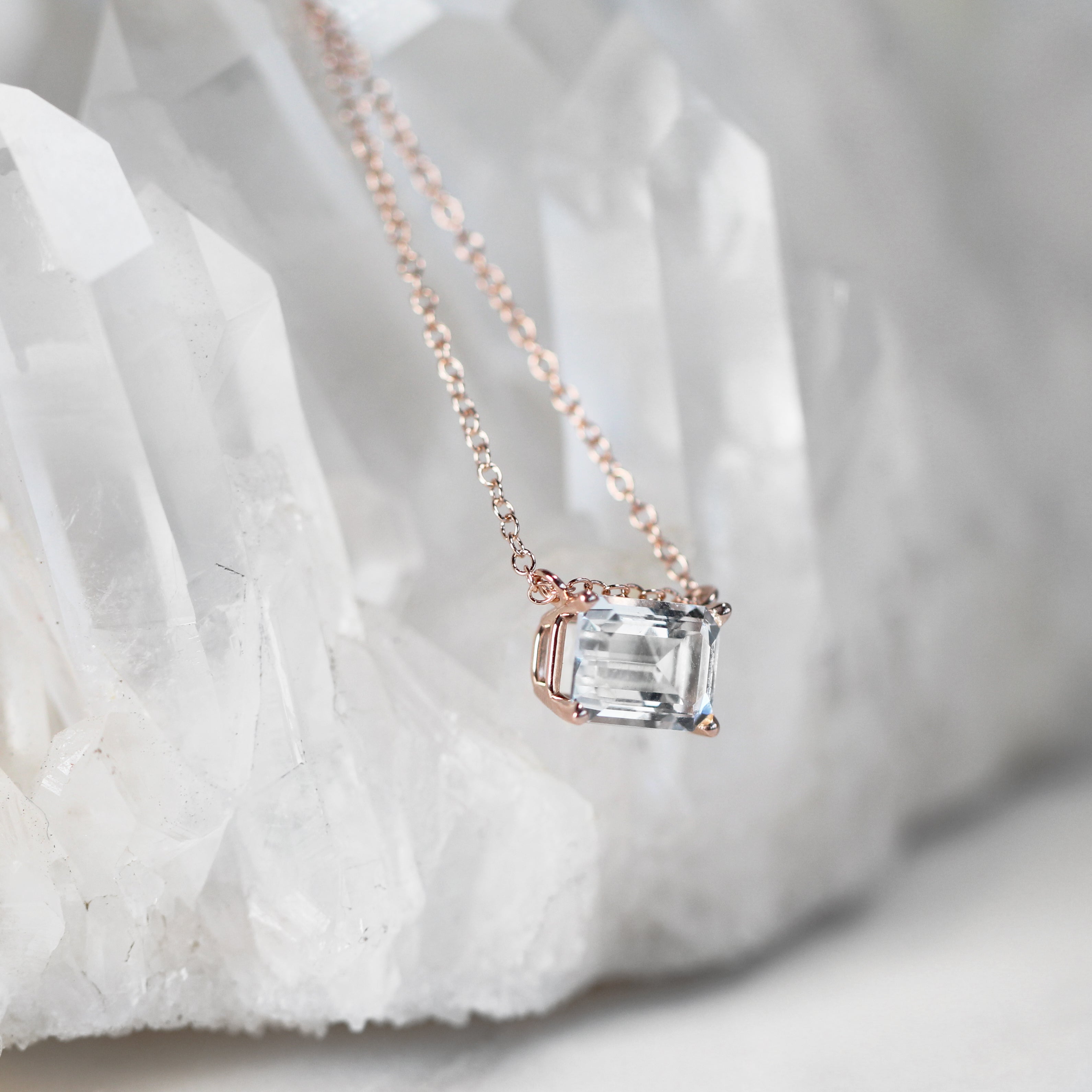 14k White Gold Emerald-cut Drilled Diamond Necklace #106695 - Seattle  Bellevue | Joseph Jewelry