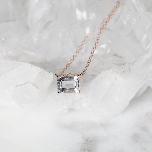 Emerald Cut Clear White Topaz Pendant Necklace - 14k Gold of your choice - Midwinter Co. Alternative Bridal Rings and Modern Fine Jewelry