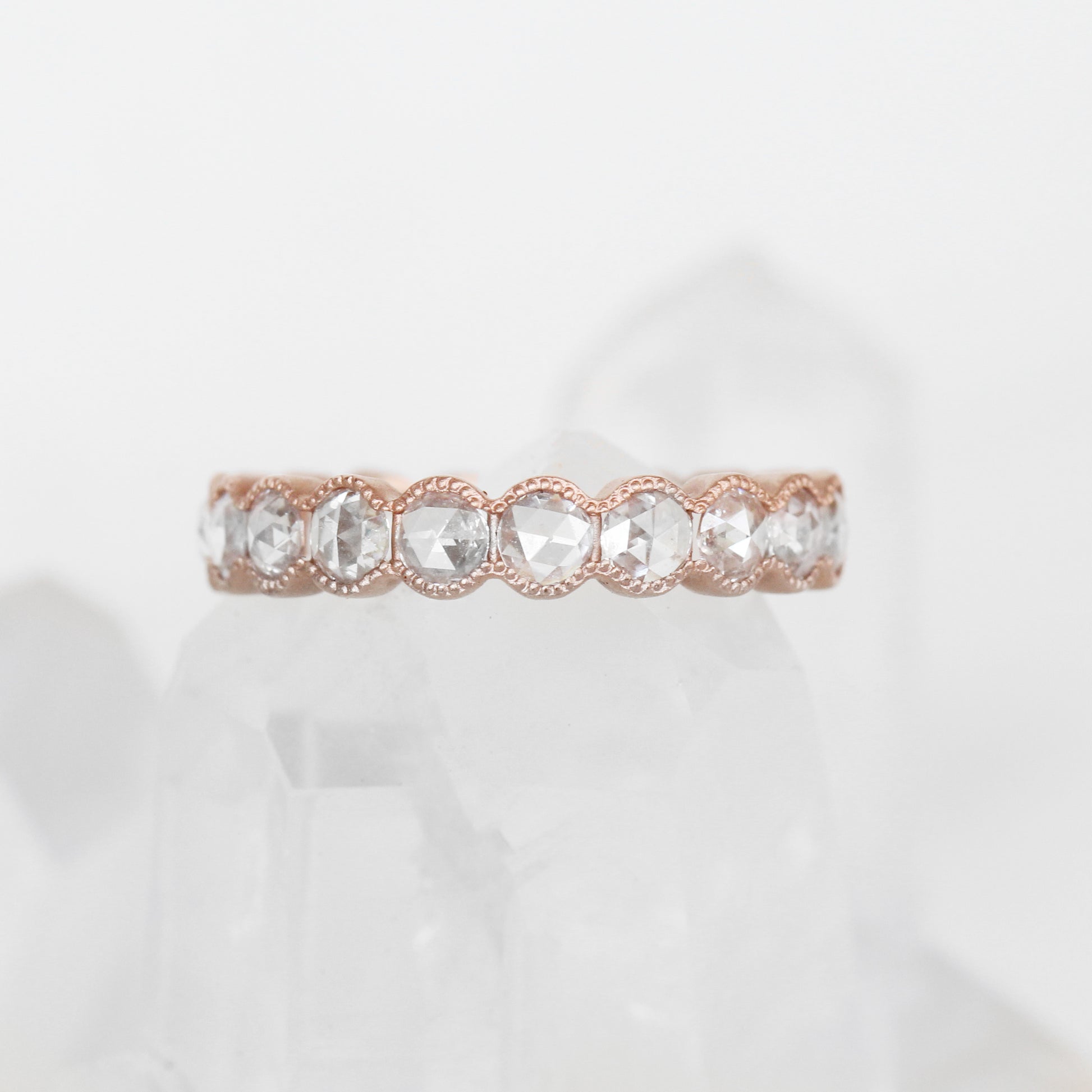 Penelope Rose Cut Milgrain Antique Style Bezel Diamond Engagement Ring Band - Midwinter Co. Alternative Bridal Rings and Modern Fine Jewelry