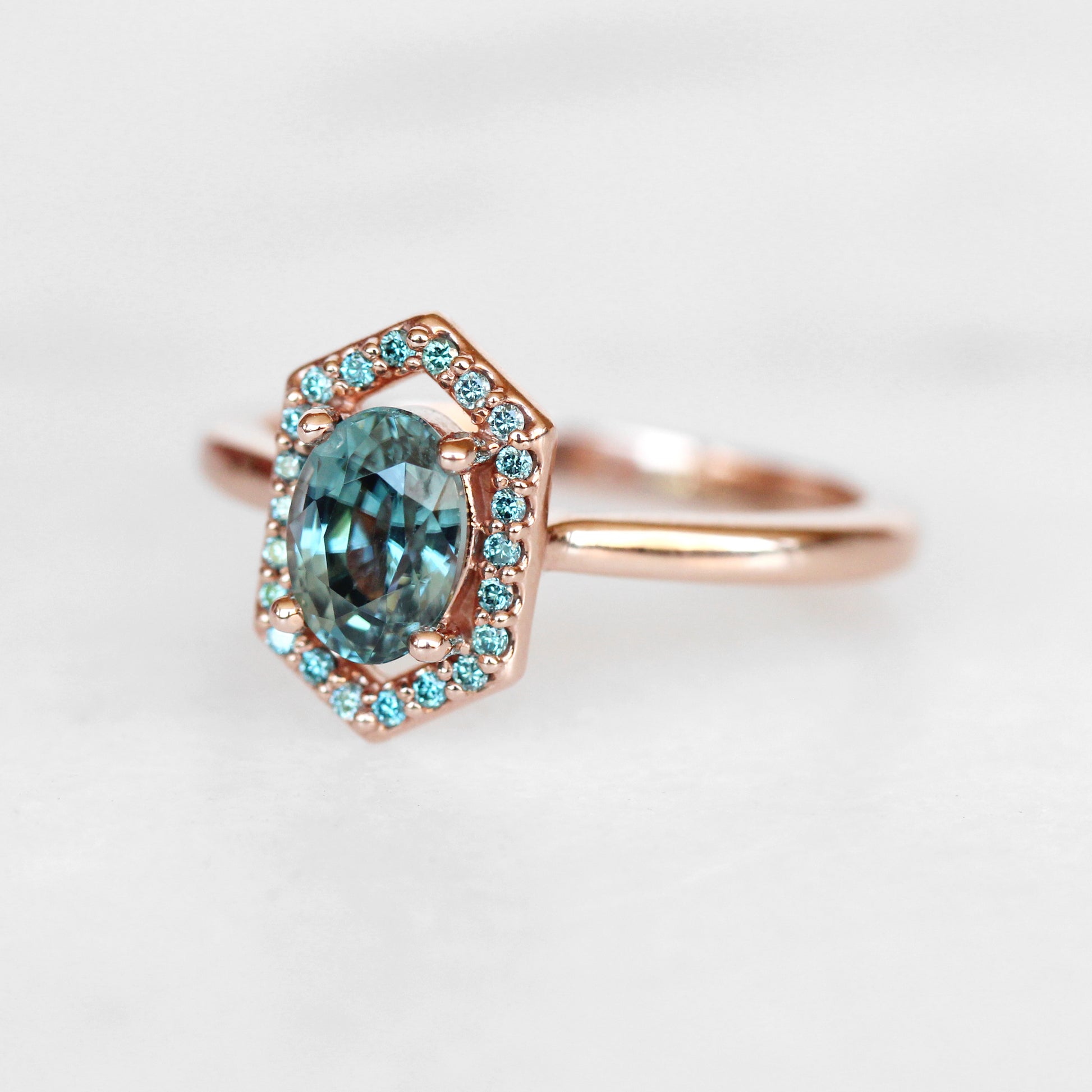 Etta ring with blue zircon and aqua diamonds - 14k gold of choice - made to order - Midwinter Co. Alternative Bridal Rings and Modern Fine Jewelry