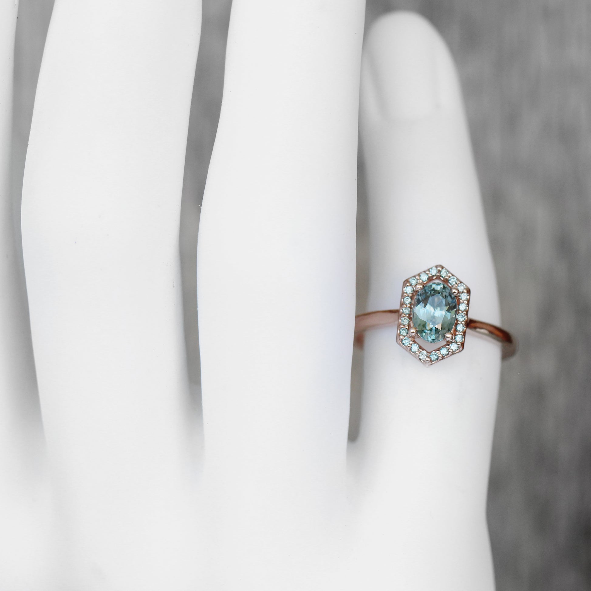 Etta ring with blue zircon and aqua diamonds - 14k gold of choice - made to order - Midwinter Co. Alternative Bridal Rings and Modern Fine Jewelry