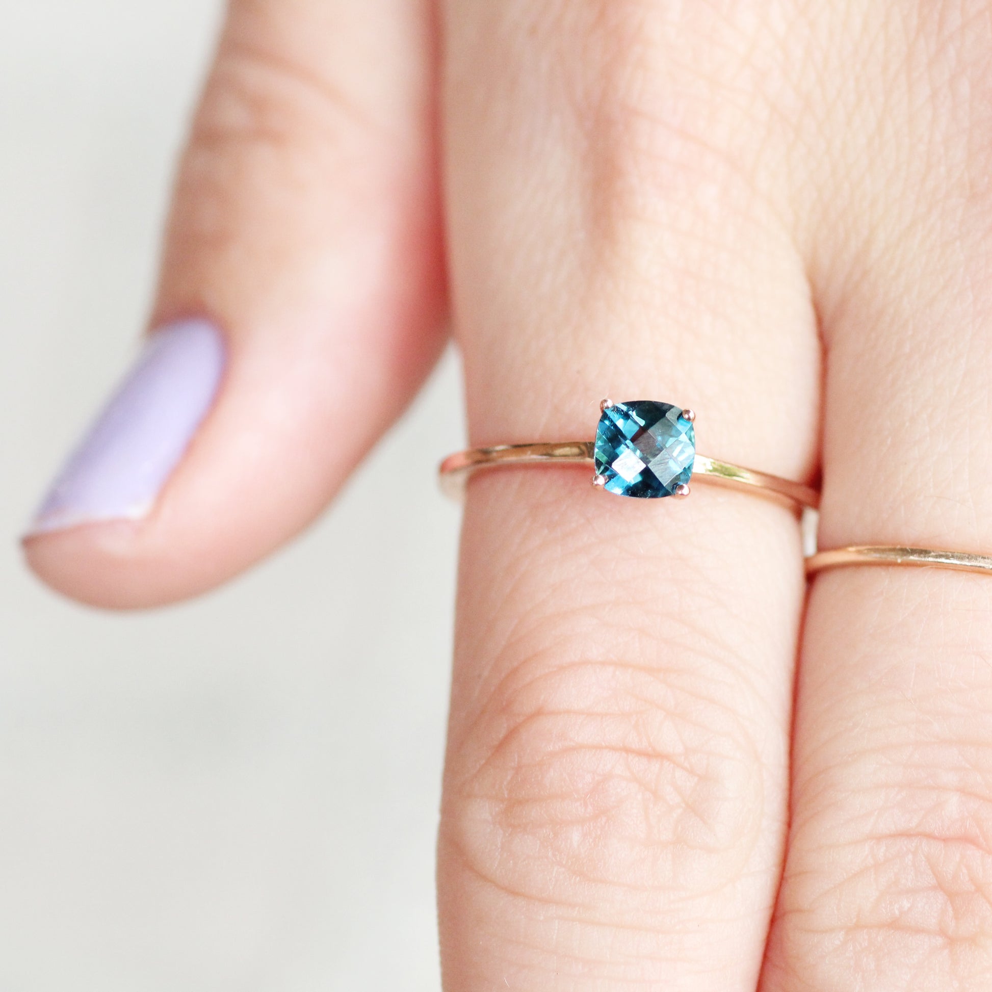 Ruthie Ring with a Cushion Cut London Blue Topaz Made to Order