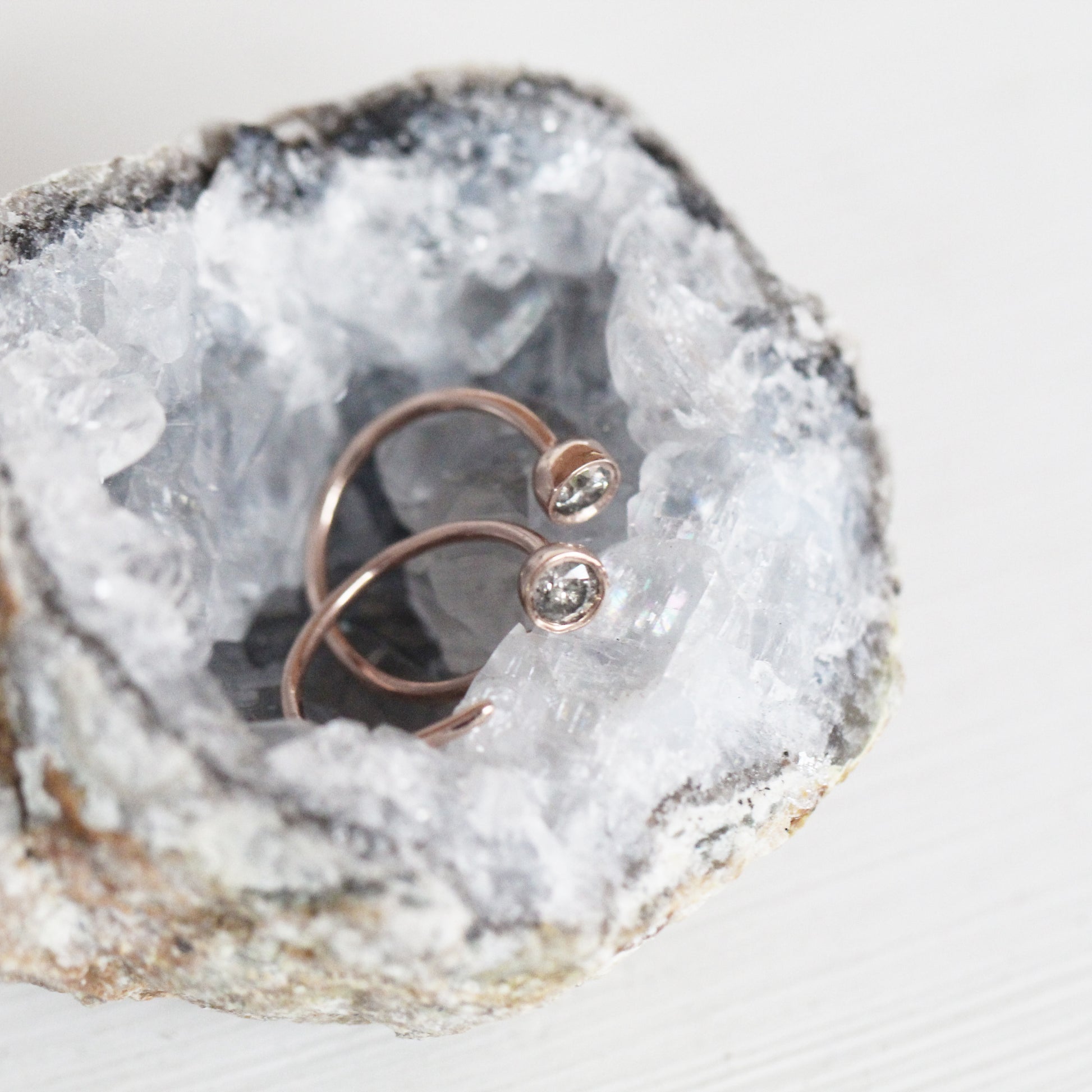 Harper Earrings with Gray Celestial Diamonds - 14k Rose Gold- Ready to ship - Midwinter Co. Alternative Bridal Rings and Modern Fine Jewelry