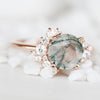 Orion Ring with a 1.80 Carat Round Moss Agate and White Accent Diamonds in your Choice of 14K Gold - Made to Order - Each Stone is Unique - Midwinter Co. Alternative Bridal Rings and Modern Fine Jewelry