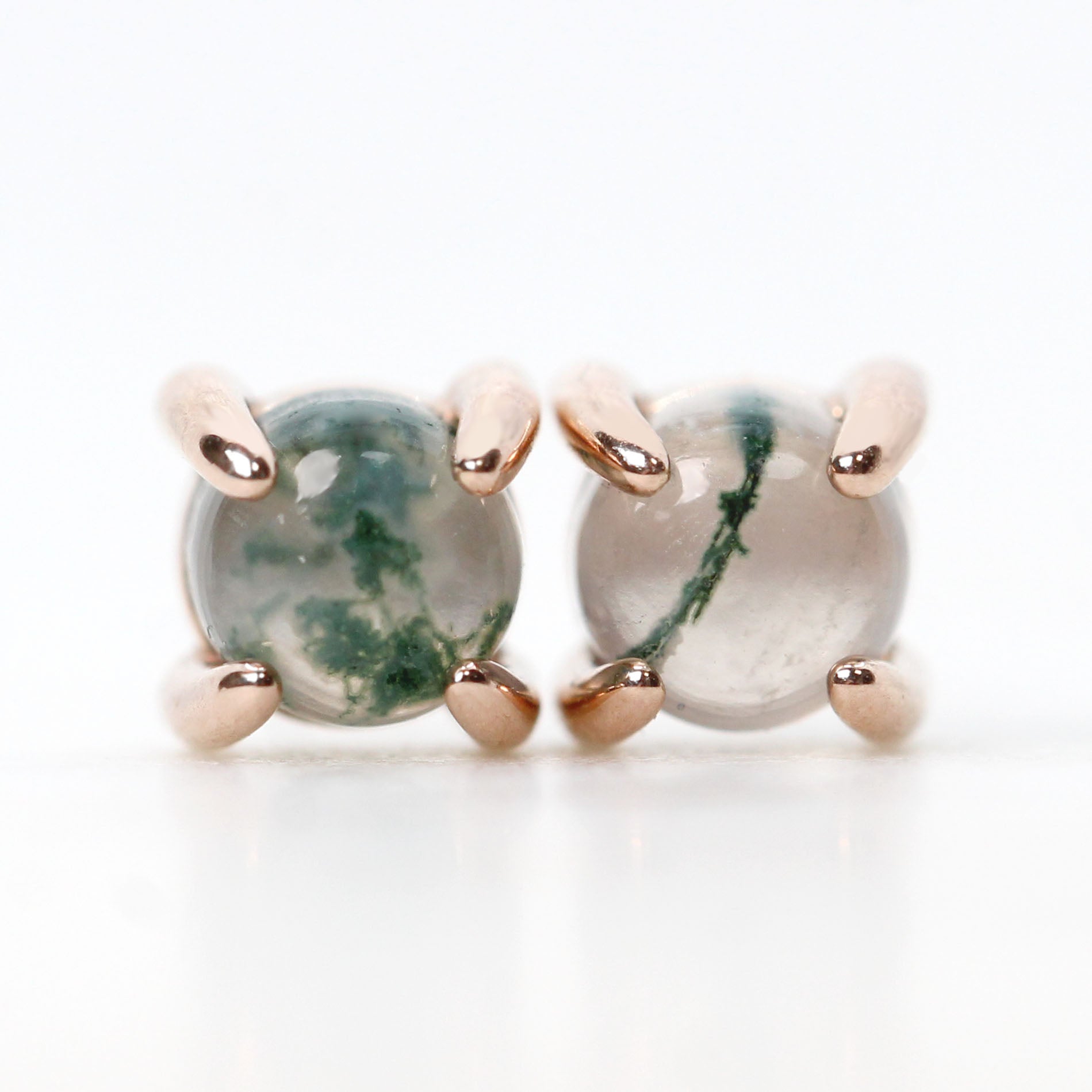 Moss Agate Stud Earrings - Choose your Gold Tone - Midwinter Co. Alternative Bridal Rings and Modern Fine Jewelry