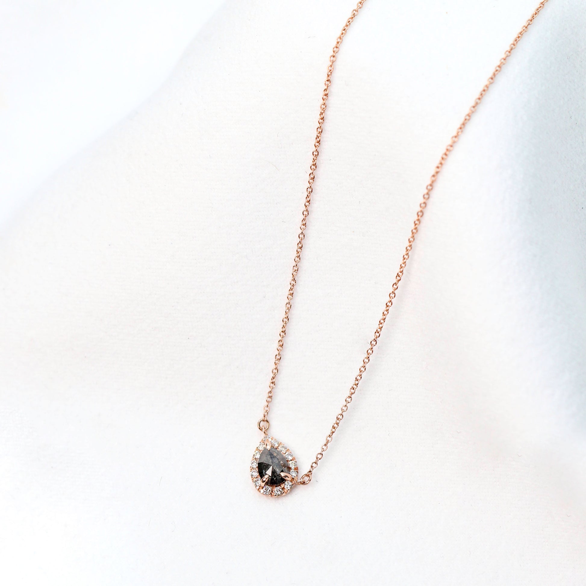 14k Rose Gold Pendant Necklace with a 0.73 Carat Pear Celestial Diamond - Midwinter Co. Alternative Bridal Rings and Modern Fine Jewelry