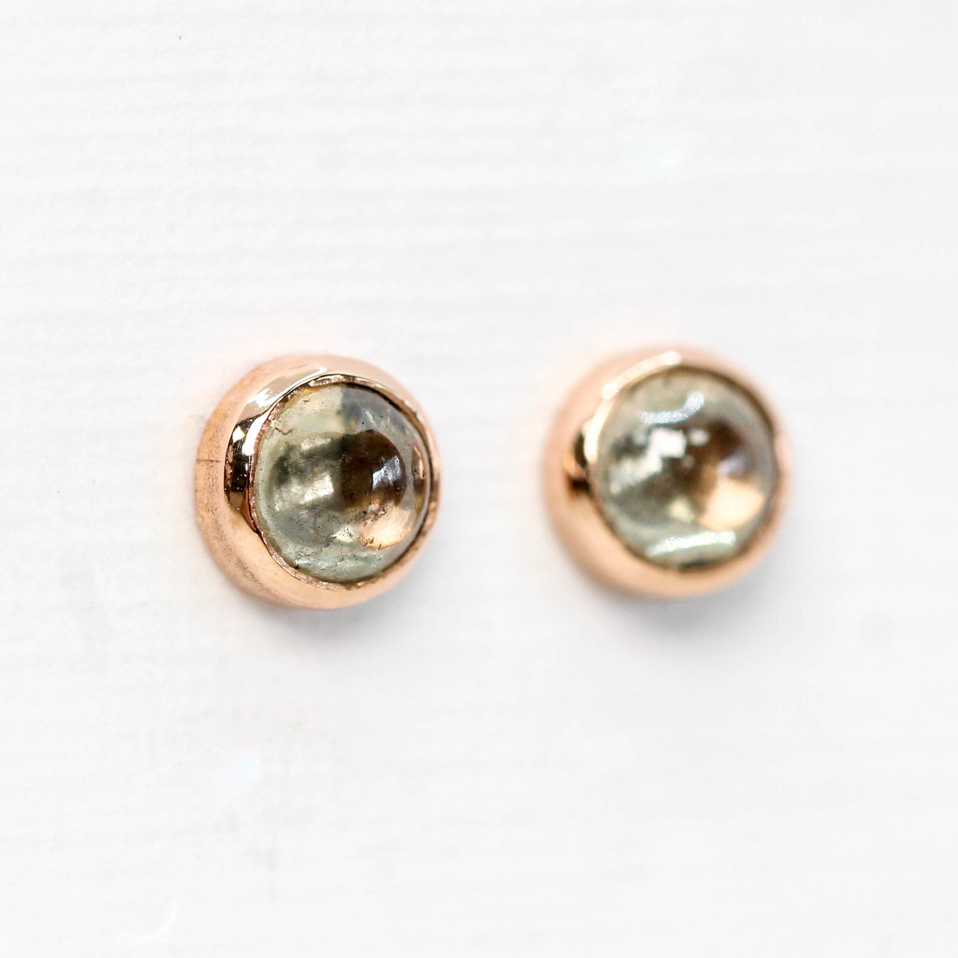 Bezel-Set Round Cabochon Cut Celestial Diamond Earrings - Choose Your Gold Tone - Midwinter Co. Alternative Bridal Rings and Modern Fine Jewelry