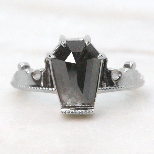 Azrael Ring with a 1.74 Carat Black Coffin Cut Celestial Diamond in 14k White Gold - Ready to Size and Ship - Midwinter Co. Alternative Bridal Rings and Modern Fine Jewelry