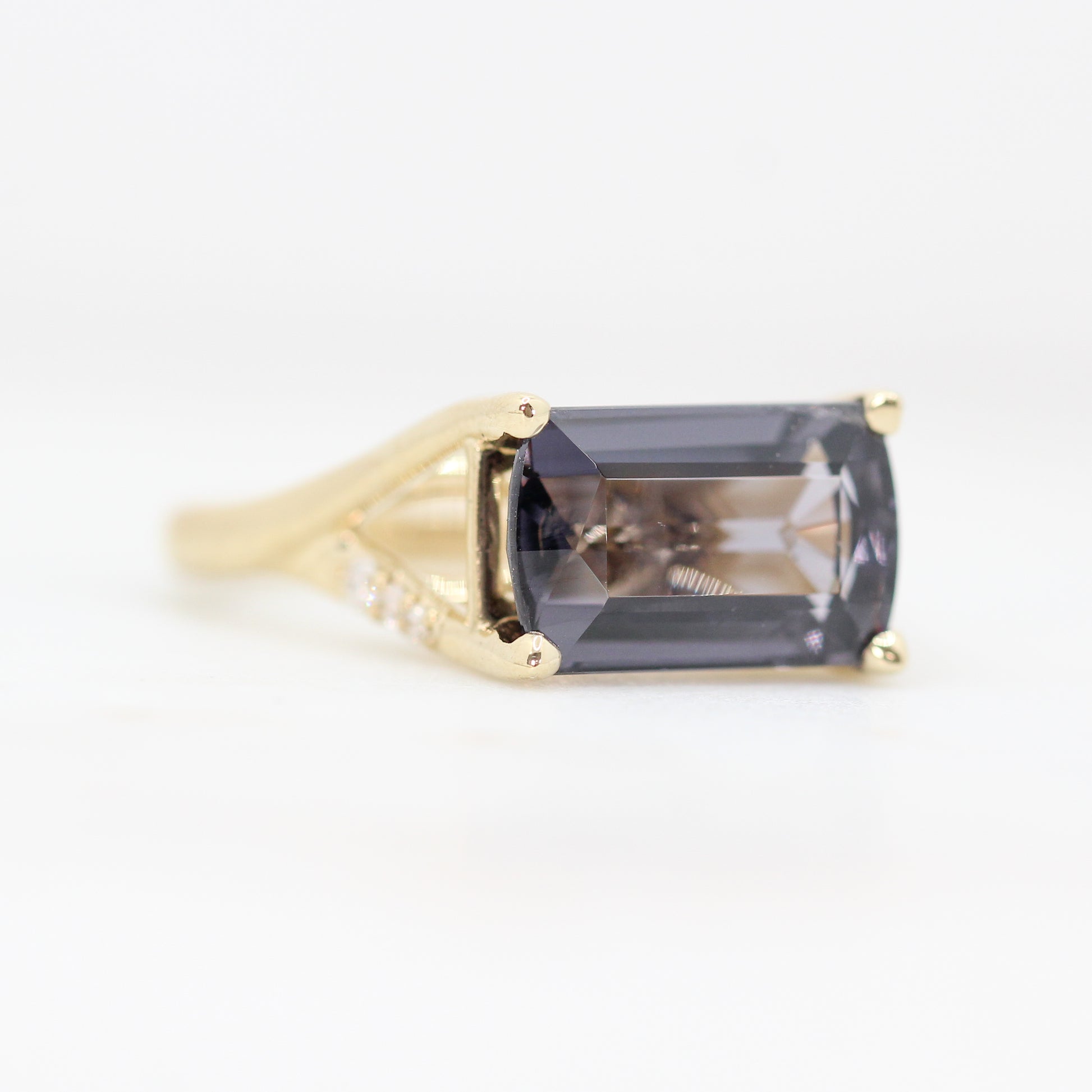 Kennedy Ring with a Carat Spinel and White Diamonds in 14k Yellow Gold - Ready to Size and Ship - Midwinter Co. Alternative Bridal Rings and Modern Fine Jewelry