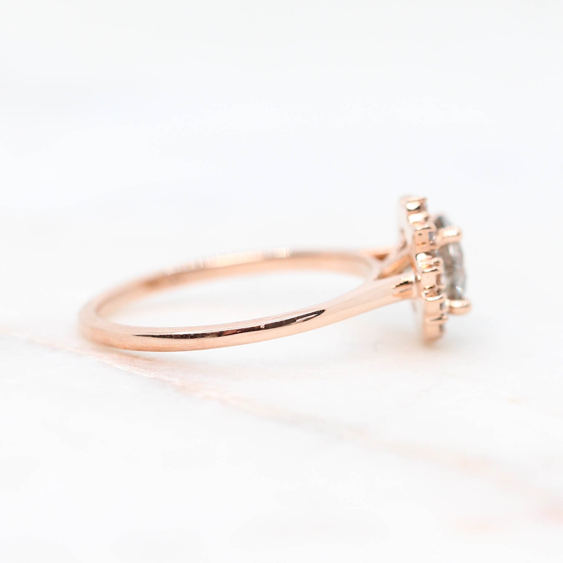 Alizeh Ring with a 0.94 Carat Round Gray Celestial Diamond and White Accent Diamonds in 14k Rose Gold - Ready to Size and Ship - Midwinter Co. Alternative Bridal Rings and Modern Fine Jewelry