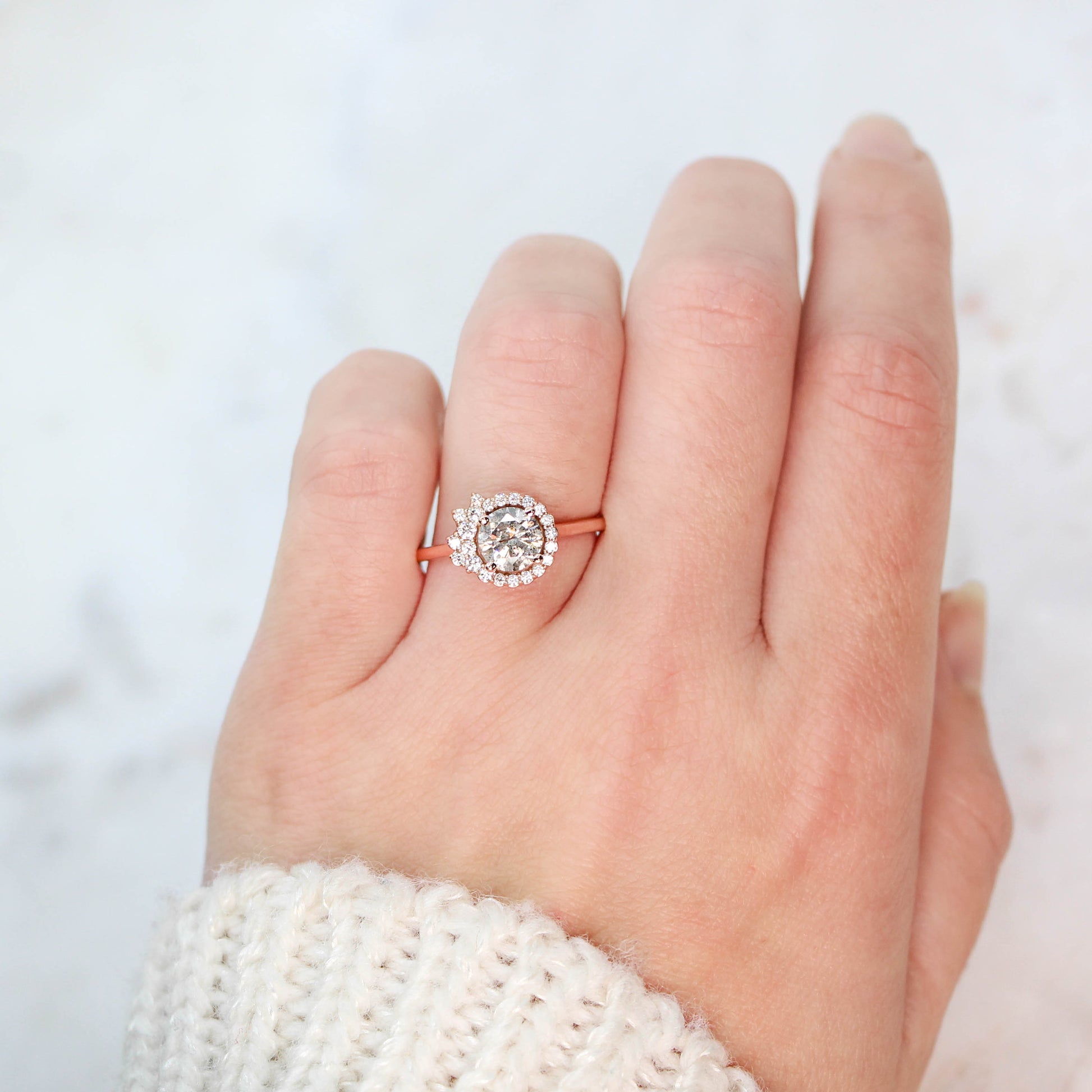Alizeh Ring with a 0.94 Carat Round Gray Celestial Diamond and White Accent Diamonds in 14k Rose Gold - Ready to Size and Ship - Midwinter Co. Alternative Bridal Rings and Modern Fine Jewelry