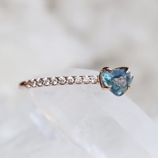 Raine Ring with Teal Sapphire and Diamonds in 14k Rose Gold - Ready to size and ship - Midwinter Co. Alternative Bridal Rings and Modern Fine Jewelry