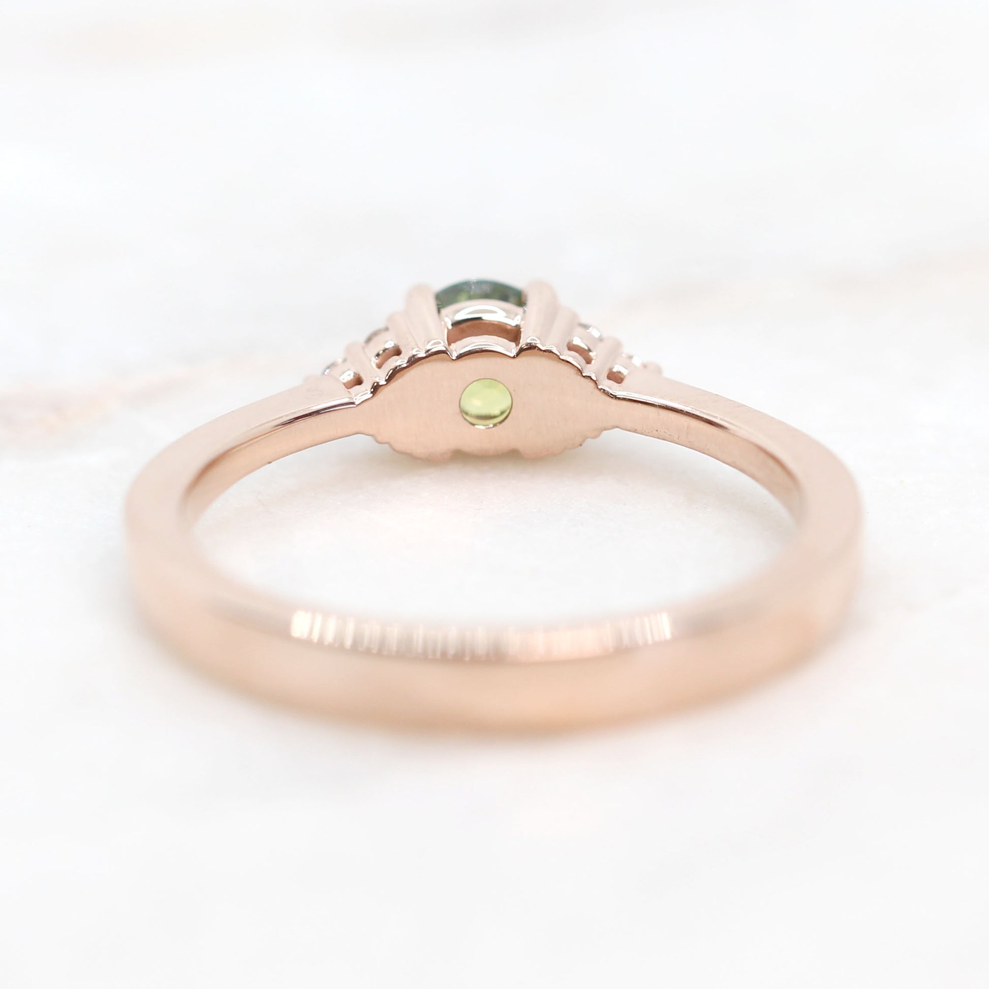 Imogene Ring with a 0.51 Carat Round Australian Parti Sapphire and White Canadian Accent Diamonds in 14k Rose Gold - Ready to Size and Ship - Midwinter Co. Alternative Bridal Rings and Modern Fine Jewelry