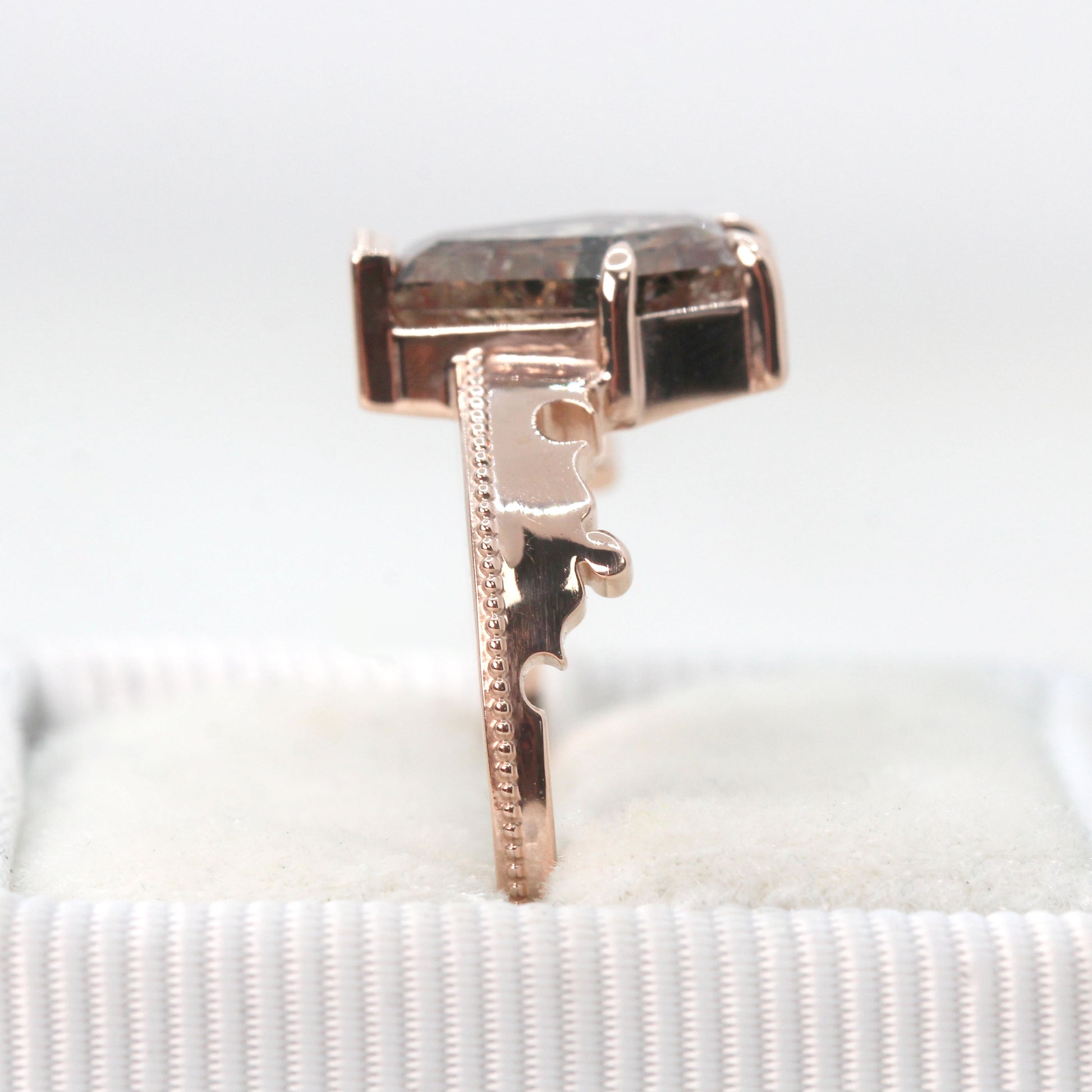 Azrael Ring with a 2.16 Carat Coffin Cut Champagne Brown Celestial Diamond in 14k Rose Gold - Ready to Size and Ship - Midwinter Co. Alternative Bridal Rings and Modern Fine Jewelry