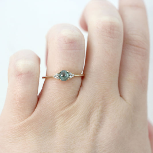 Imogene Ring with a 0.60 Carat Round Cabochan Teal Celestial Diamond and White Accent Diamonds in 14k Yellow Gold - Ready to Size and Ship - Midwinter Co. Alternative Bridal Rings and Modern Fine Jewelry