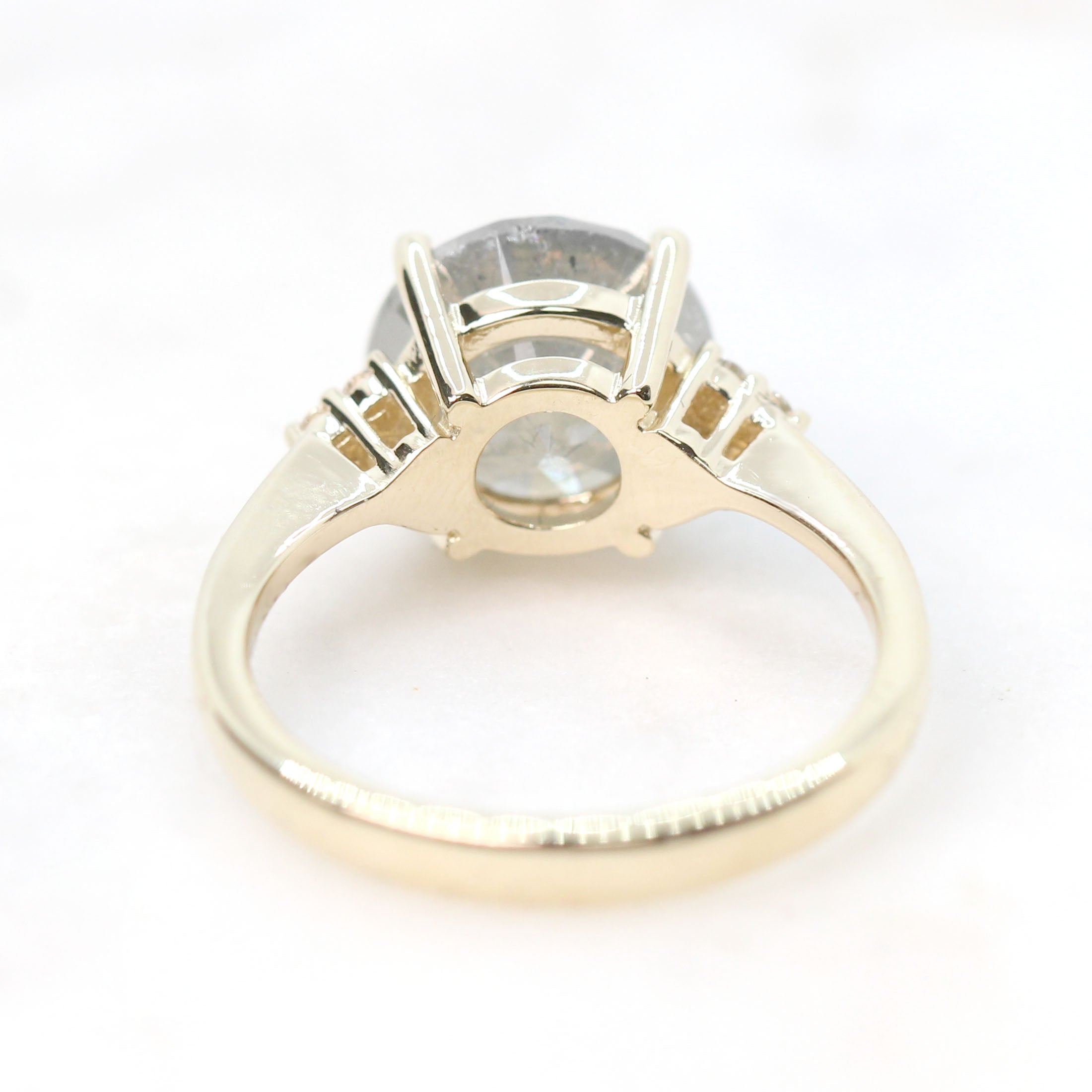 Imogene Ring with a 4.01 Carat Round Gray Sunset Diamond and White Accent Diamonds in 14k Yellow Gold - Ready to Size and Ship - Midwinter Co. Alternative Bridal Rings and Modern Fine Jewelry