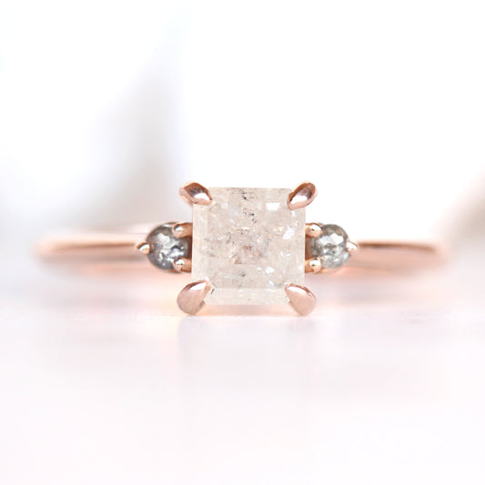 Drea Ring with a 1.07 Princess Misty White Round Celestial Diamond and Celestial Diamond Accents in 14k Rose Gold - Ready to Size and Ship - Midwinter Co. Alternative Bridal Rings and Modern Fine Jewelry