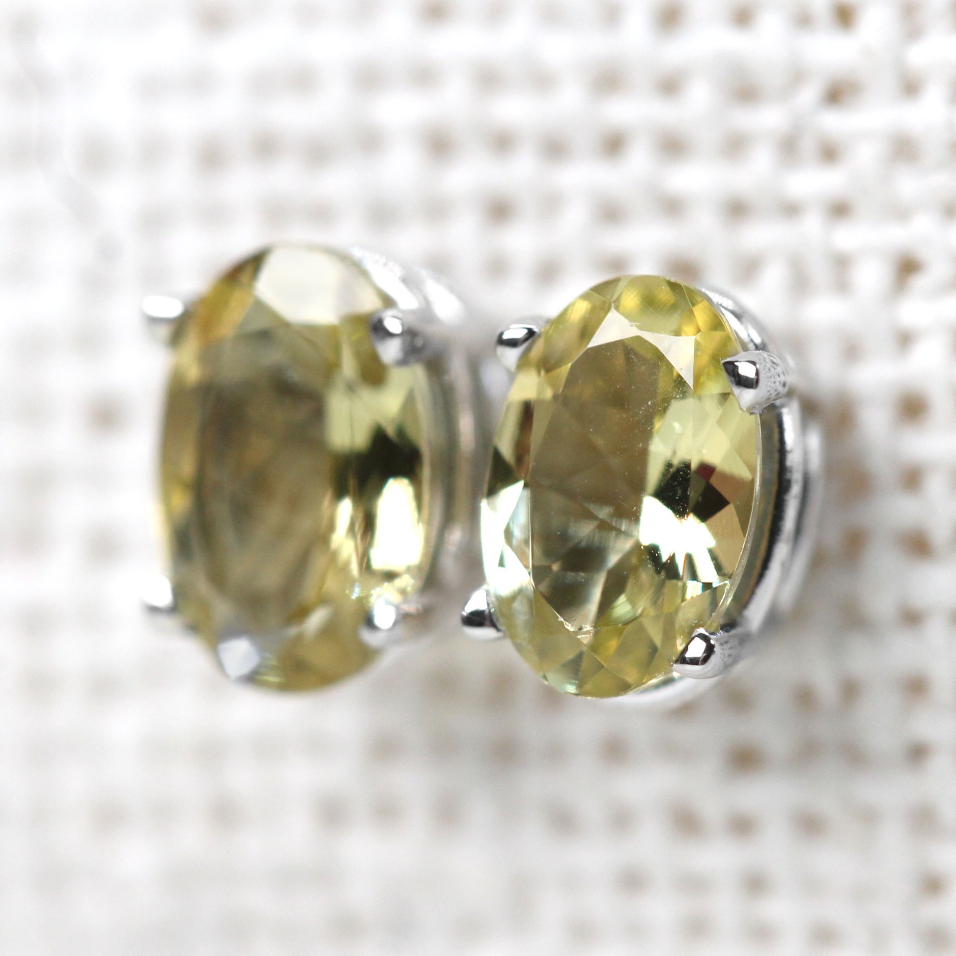 Golden Yellow Oval Sapphire Earrings in 14k White Gold - Ready to Ship - Midwinter Co. Alternative Bridal Rings and Modern Fine Jewelry