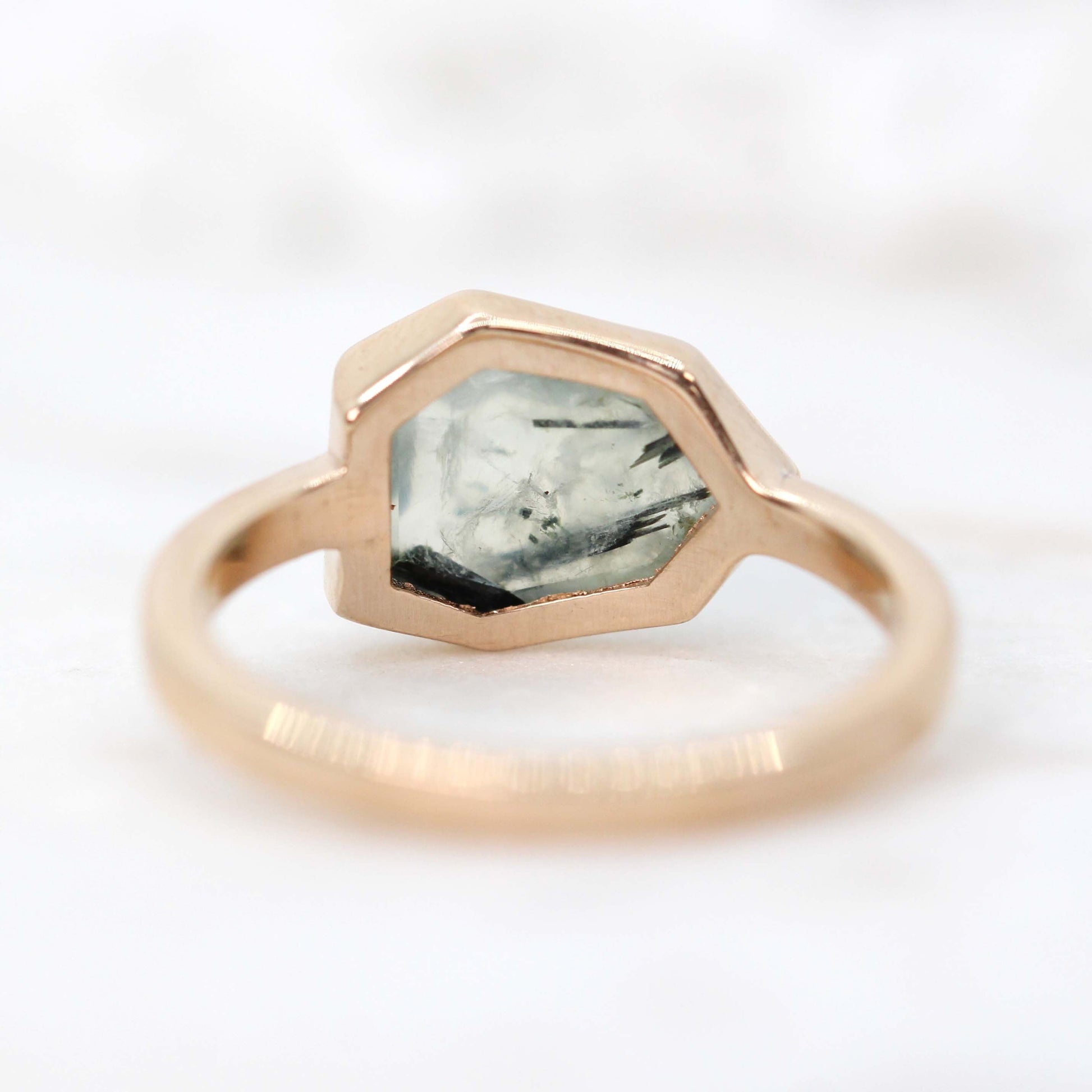 Matti Ring - Your Choice of Rutilated Prehnite in 14K Rose, Yellow, or White Gold - Midwinter Co. Alternative Bridal Rings and Modern Fine Jewelry